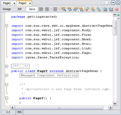 Figure 5: Java Source for Page Bean