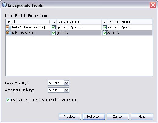 Figure 1: Encapsulate Fields Dialog