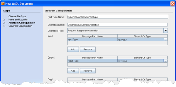 New WSDL Document wizard, Abstract Configuration page completed, click to enlarge