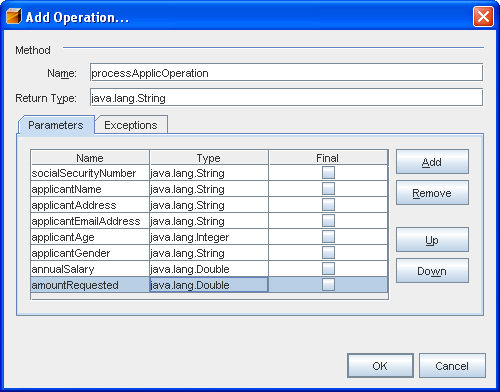 Add Operation dialog box completed