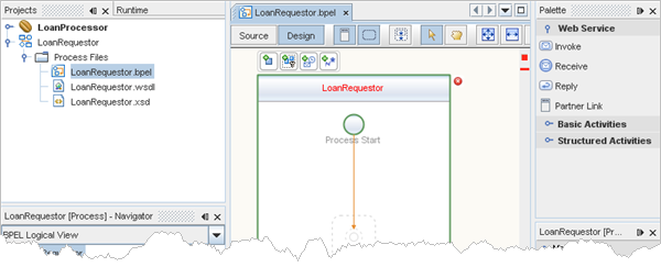 New BPEL process file in the IDE, click to enlarge