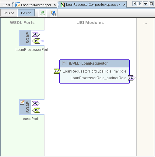 Design view after WSDL endpoint casaport1 is added