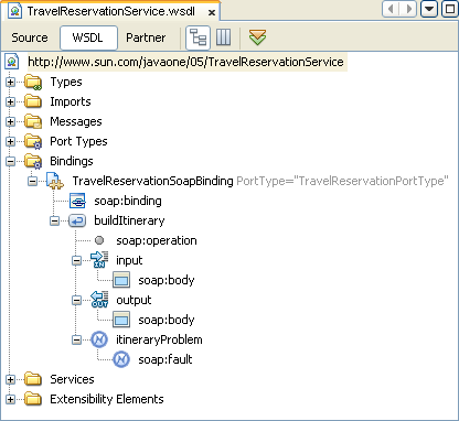 binding example in WSDL view of WSDL Editor