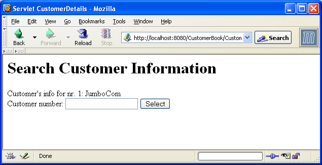 servlet displaying customer information