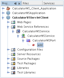 New web service client in servlet displayed in the Projects window