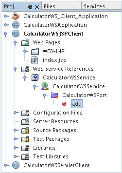 New web service client in servlet displayed in the Projects window