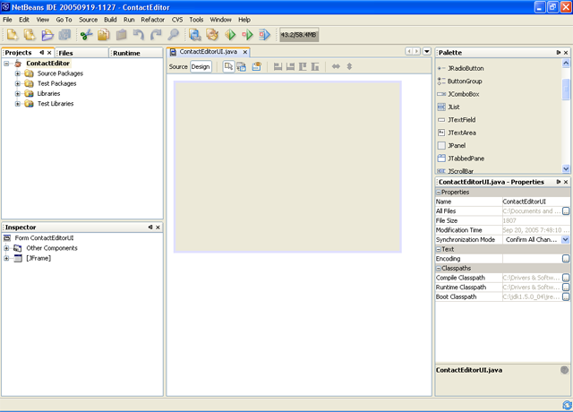 The IDE's GUI Builder Interface.