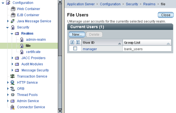 File Users panel in admin console