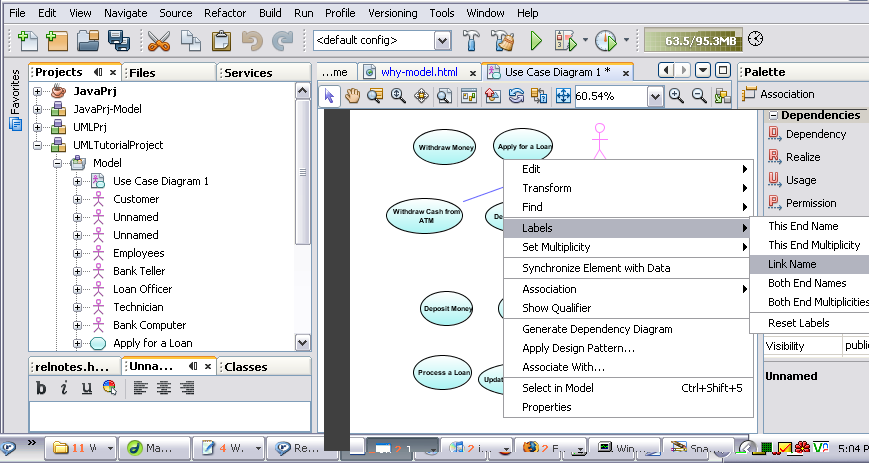 Screen capture showing IDE after initial set up of the Activity Diagram