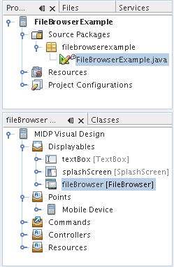 Navigator and Project window with File Browser example opened