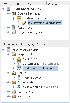 Navigator and Project window with PIM Browser example opened