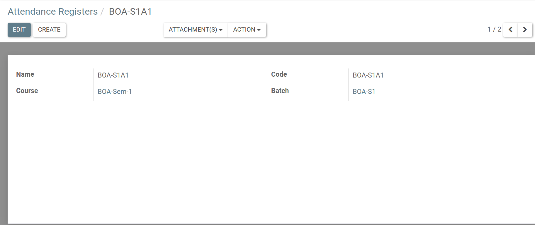 Attendance Register Form Number