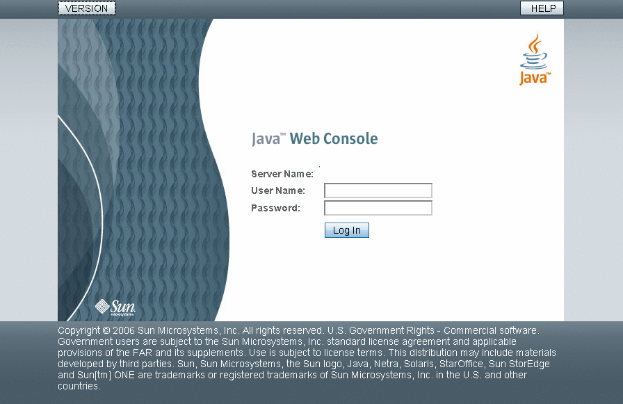 Java Web Console Login Page