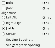 Alignment options in a QMenu
