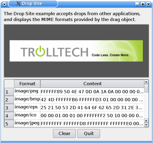 Screenshot of the Drop Site example