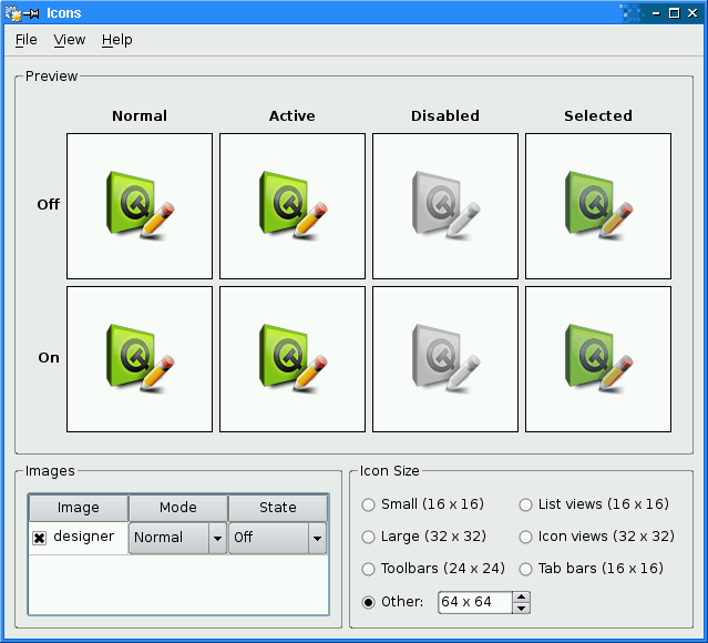 Screenshot of the Icons example