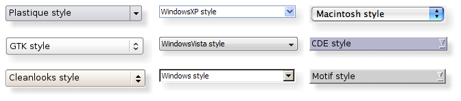 Comboboxes in the different built-in styles.