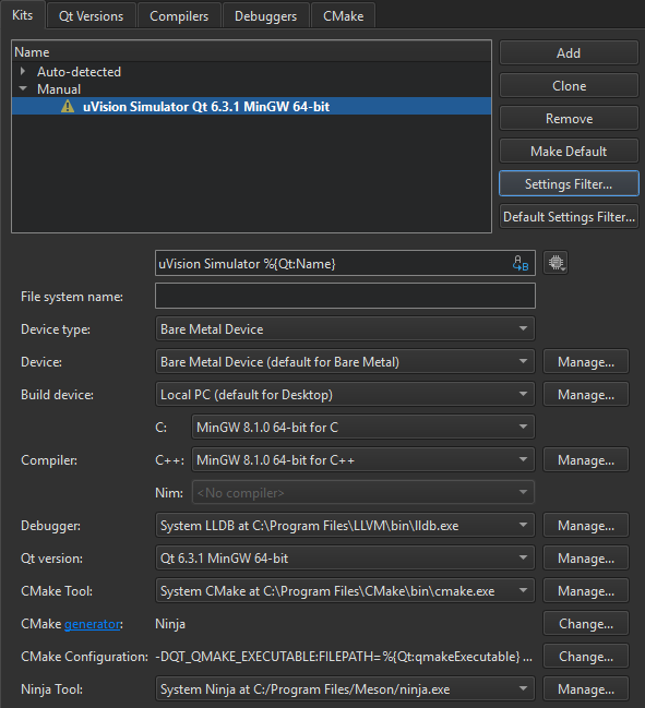 "Kit preferences for Bare Metal"