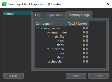 "Language Client Inspector Memory Usage tab"