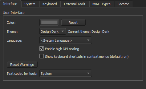 "Interface tab in the Environment preferences"
