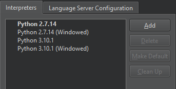 {Python Interpreters in Preferences}