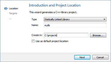 "Introduction and Product Location dialog"