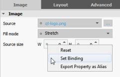 "Type properties context menu"