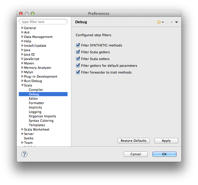 step filters configuration