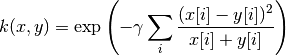 k(x, y) = \exp \left (-\gamma \sum_i \frac{(x[i] - y[i]) ^ 2}{x[i] + y[i]} \right )