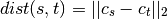 dist(s,t) = ||c_s-c_t||_2