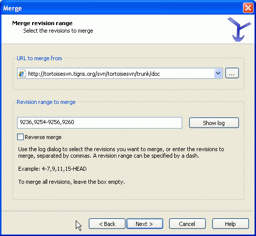 The Merge Wizard - Select Revision Range