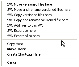 Right drag menu for a directory under version control