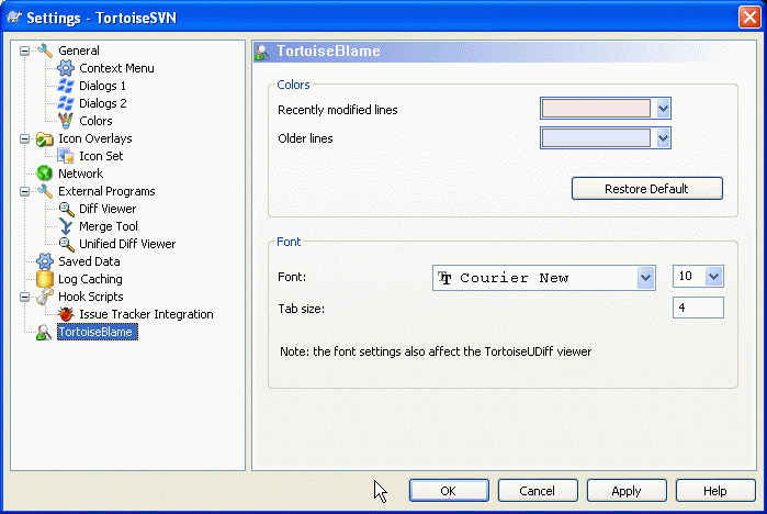 The Settings Dialog, TortoiseBlame Page