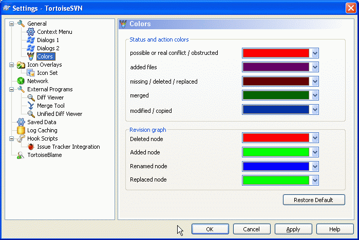 The Settings Dialog, Colours Page