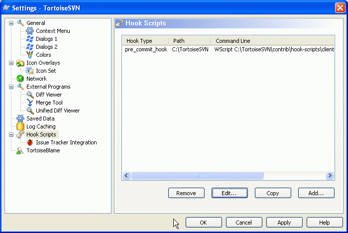 The Settings Dialog, Hook Scripts Page