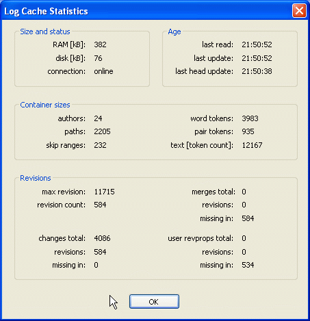 The Settings Dialog, Log Cache Statistics