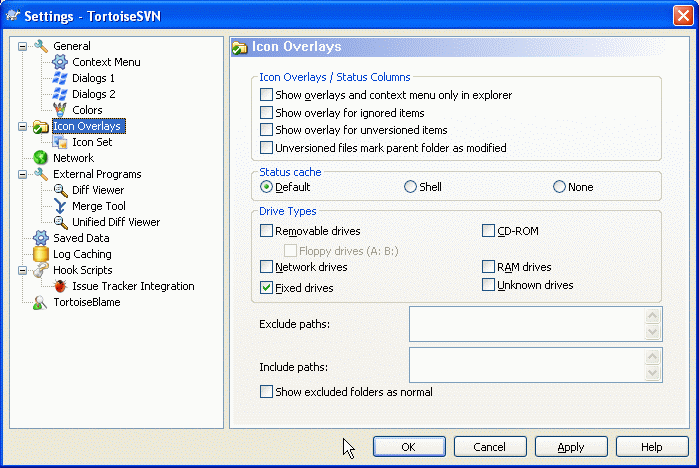 The Settings Dialog, Icon Overlays Page