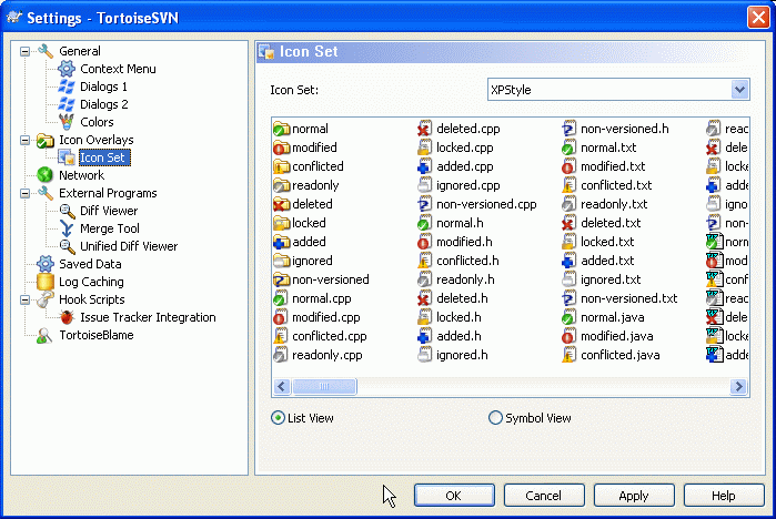 The Settings Dialog, Icon Set Page