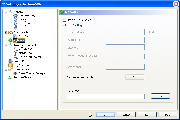 The Settings Dialog, Network Page