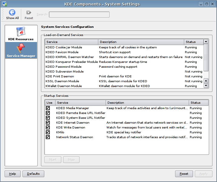 KDE Components - Service Manager