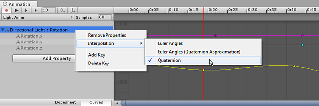 Transform rotations can use <span class="doc-prop">Euler Angles</span> interpolation or <span class="doc-prop">Quaternion</span> interpolation.