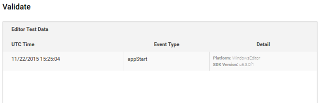 The Validate Test Data Table on the Analytics Project Dashboard