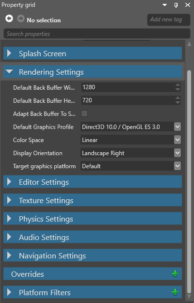 Rendering settings