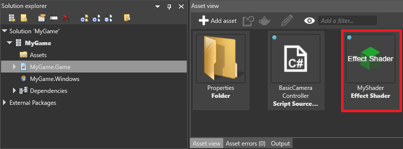 Shader in asset view