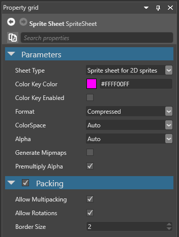 Sprite sheet properties