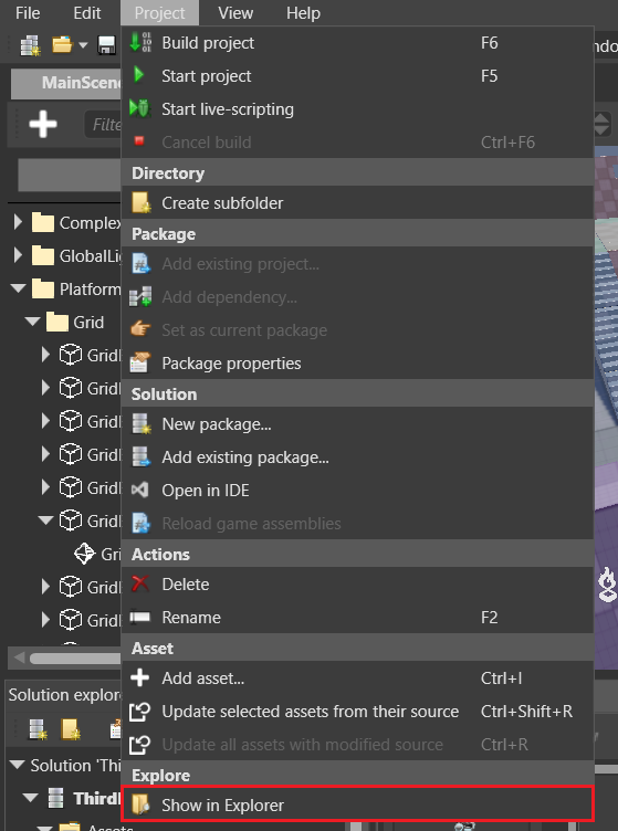 Open project directory from Game Studio
