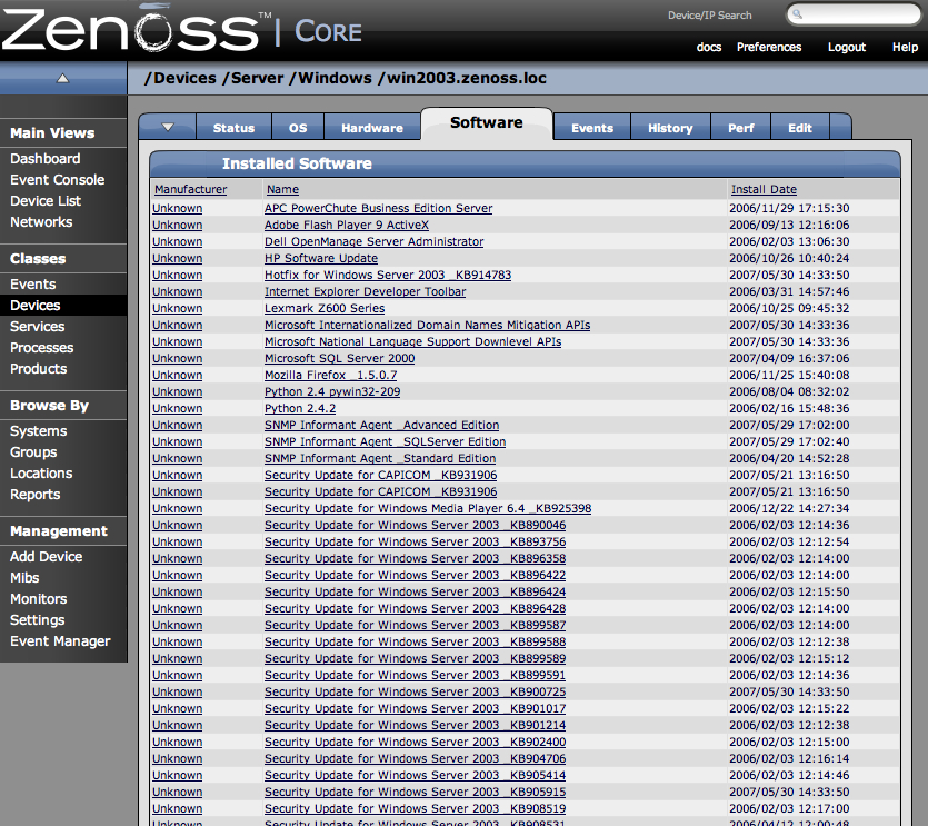 Individual Device - Software Tab