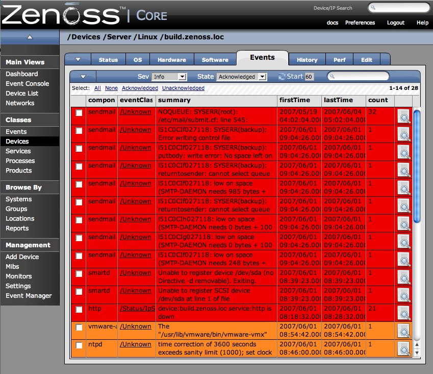 Individual Device - Events Tab